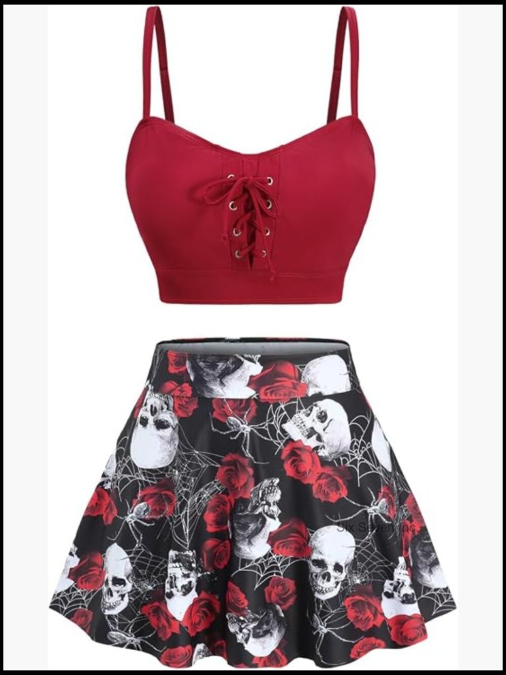 Plus Size Gothic Three Piece Bikini Set Swimsuit Padded Tummy Control Skirted
